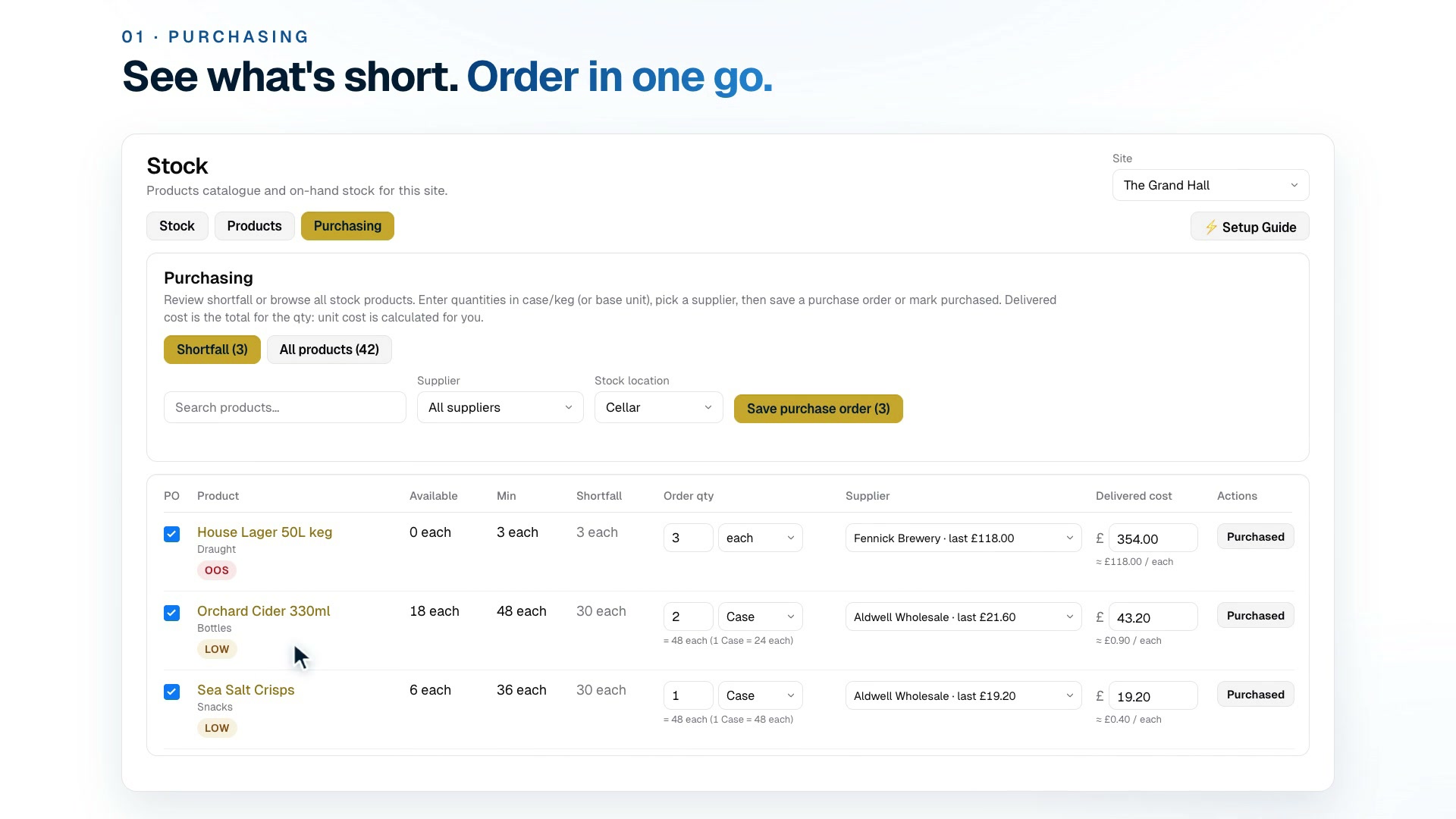 Pub stock & purchasing in HouseDesk